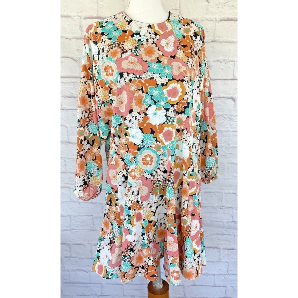 MELLODAY Dress Women's  Multicolor Floral Long Sleeve Boho Size XL